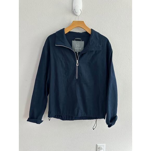 Aether Women’s Italian Cotton-Linen Blend Mara Anorak Navy Sz L - Picture 3 of 8